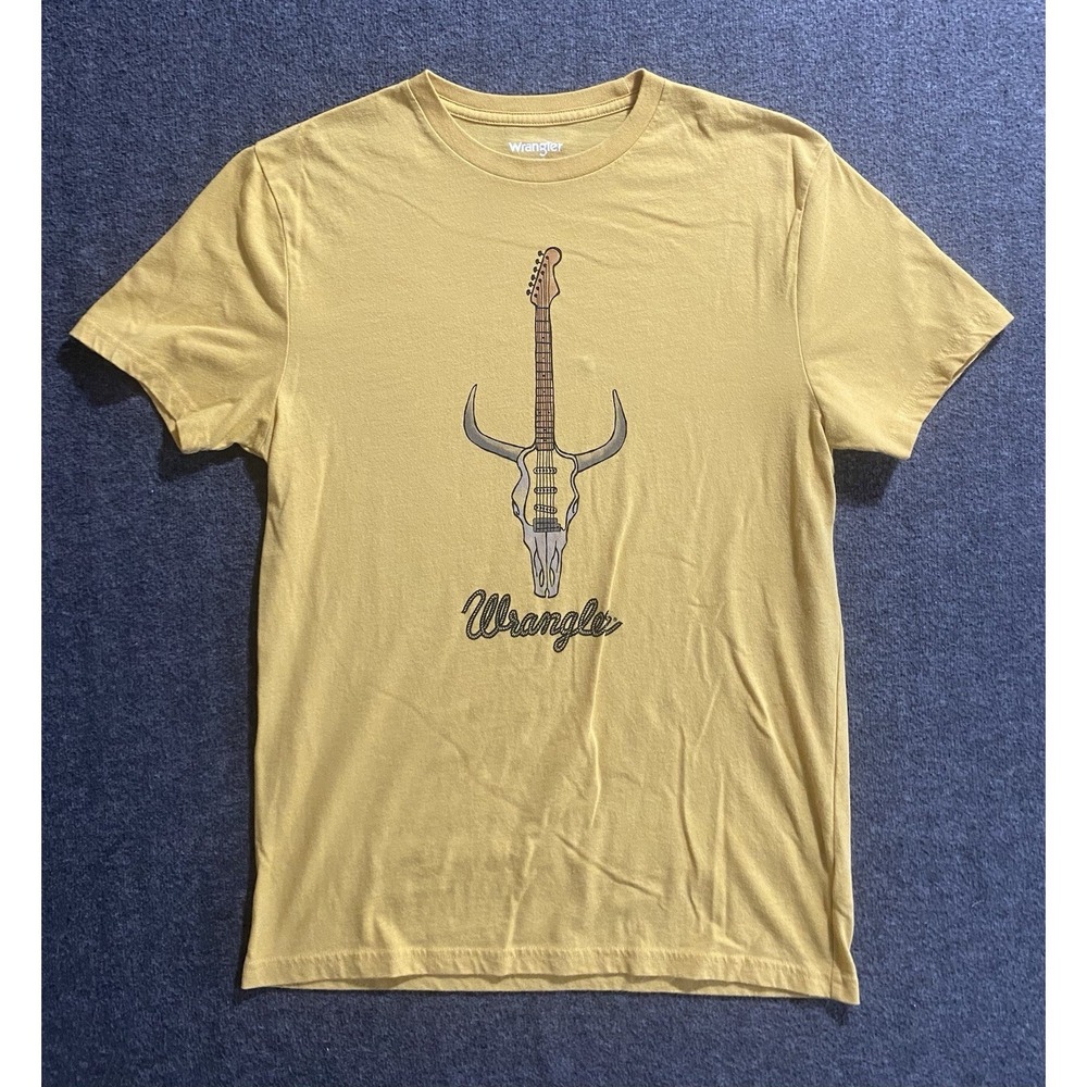 Wrangler Mens Graphic T Shirt Guitar Steer Skull Yellow Short Sleeve Size M